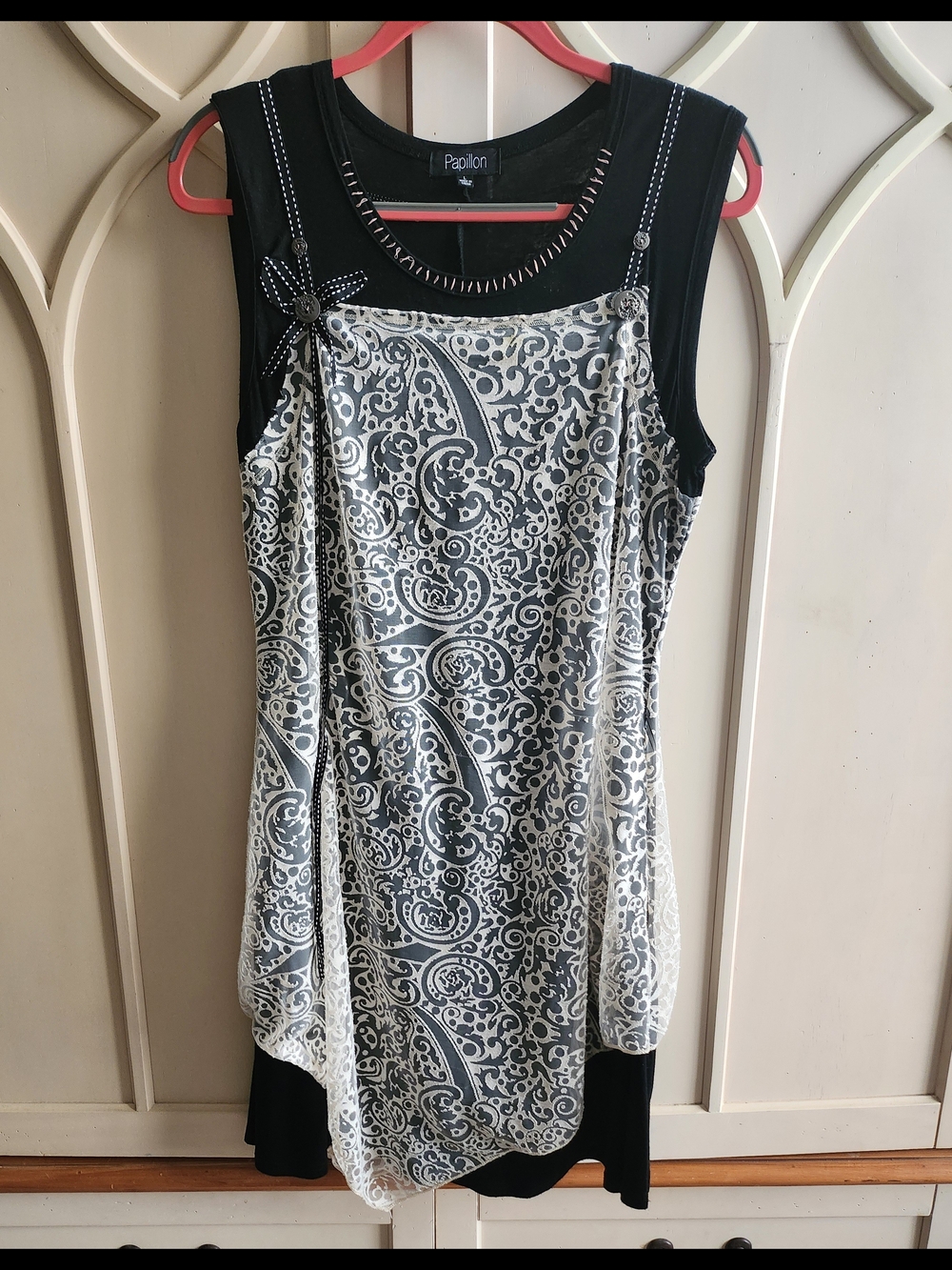 Papillon Blanc Black and White Paisley Overlay Dress